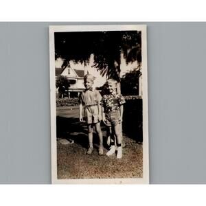 Antique 1940's Boys Outside Together - Black & White Photography Photos